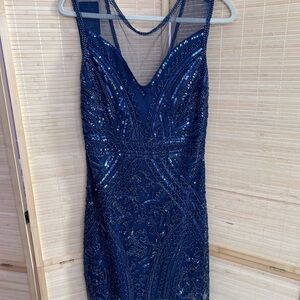 Elegant Navy Blue Sequin Dress